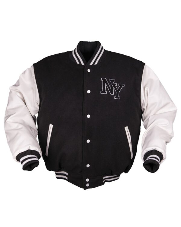 GIACCA BASEBALL NERA E BIANCA CON PATCH NY