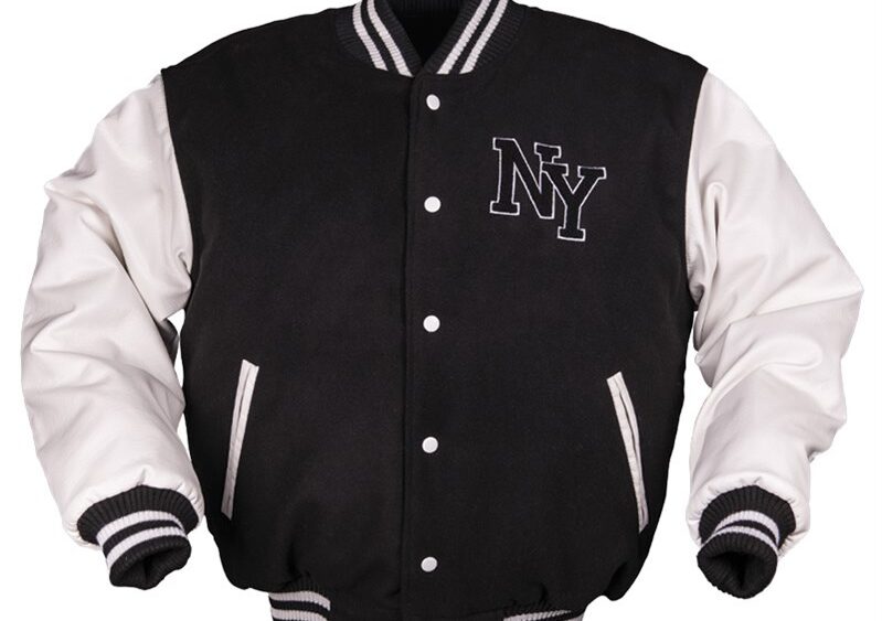 GIACCA BASEBALL NERA E BIANCA CON PATCH NY