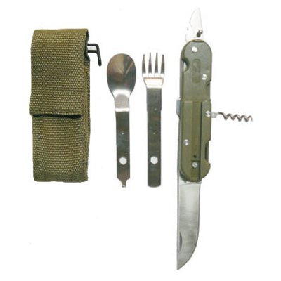 Kit posate da campo coltello forchetta cucchiaio apribottiglie - PARA  CENTER LIVORNO